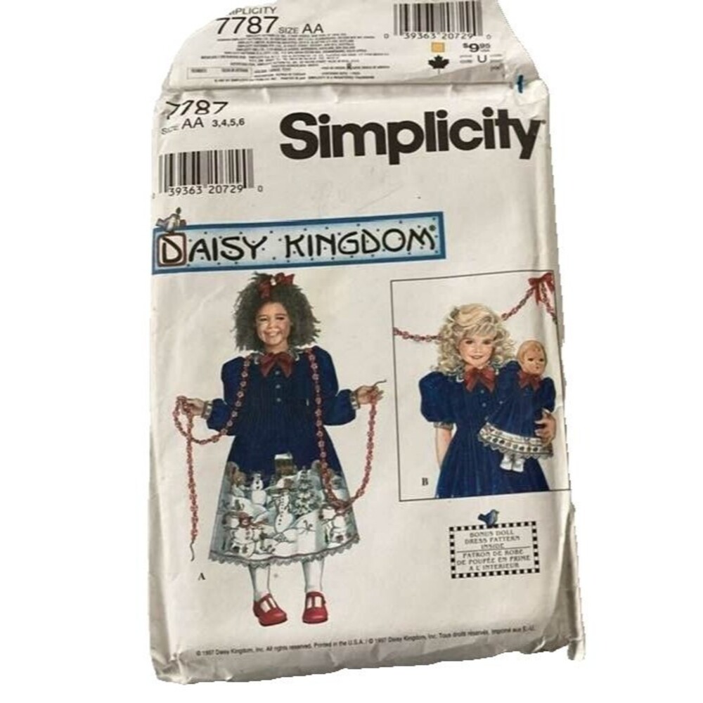 Simplicity Pattern Daisy Kingdom 7787 3 4 5 6 Girl Child Dress Doll 17" Uncut